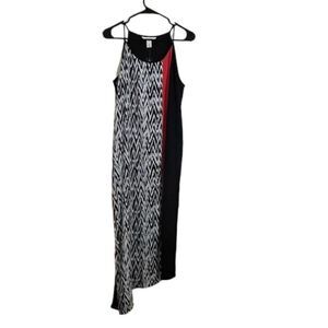 White House Black Market Black White Chevron Maxi Dress Asymmetrical Hem NWT 8